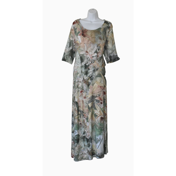 A6 NEW SOFT SURROUNDINGS Tropical Floral Elbow Sleeves Maxi Dress Size L $129 - Picture 1 of 6